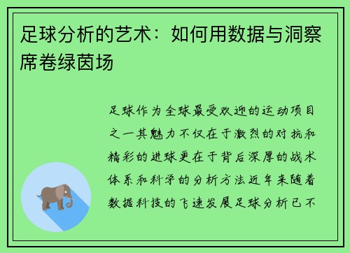 足球分析的艺术：如何用数据与洞察席卷绿茵场